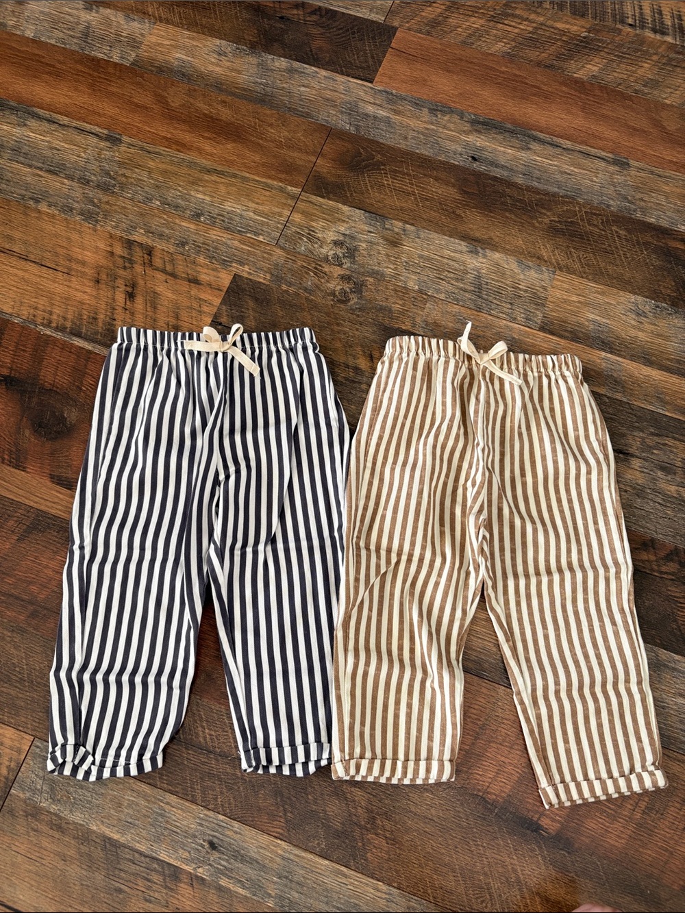 Cozy Pixies Striped Baby Pants — Gray & Cream